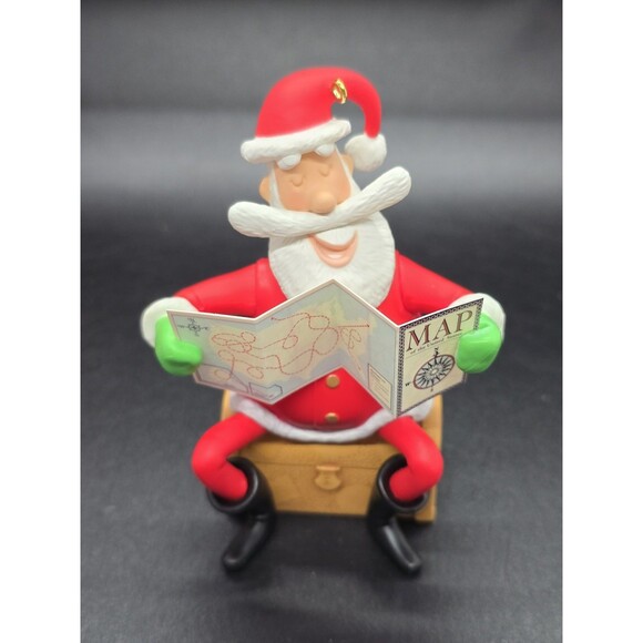 Hallmark I've Been Everywhere Magic Sound Ornament Santa w/Map NIB New Batteries - Picture 3 of 12